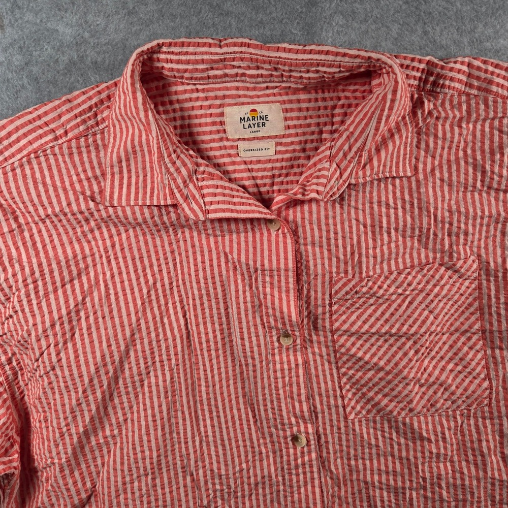 Marine Layer Red and White Striped Button-Down Shirt